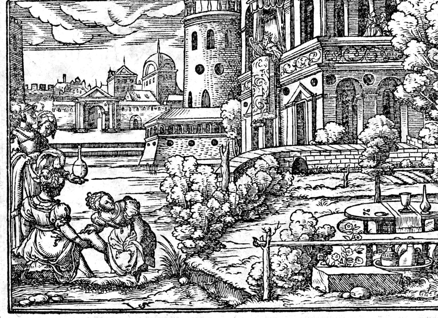 David and Bathsheba, woodcut by Virgil Solis, 1565