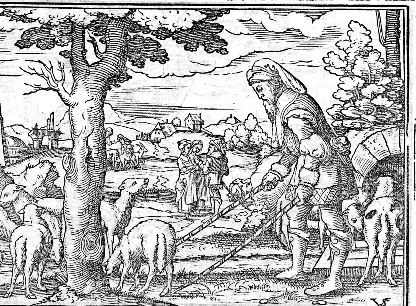 Jacob and the Peeled Rods, woodcut by Virgil Solis, 1565