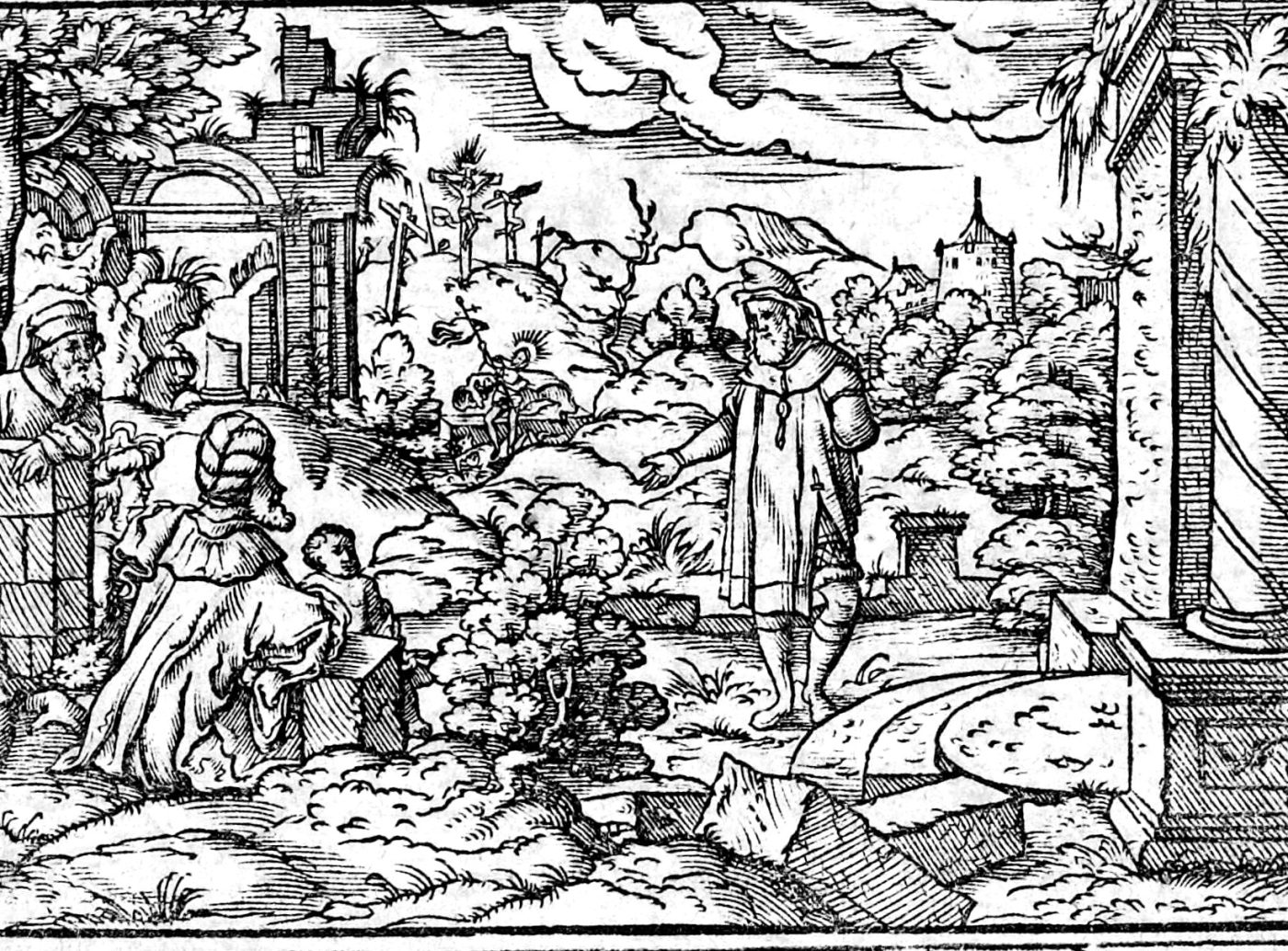 Hosea and Gomer, woodcut by Virgil Solis, 1565