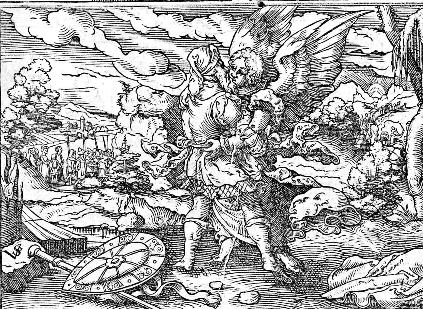 Jacob at Peniel, woodcut by Virgil Solis, 1565