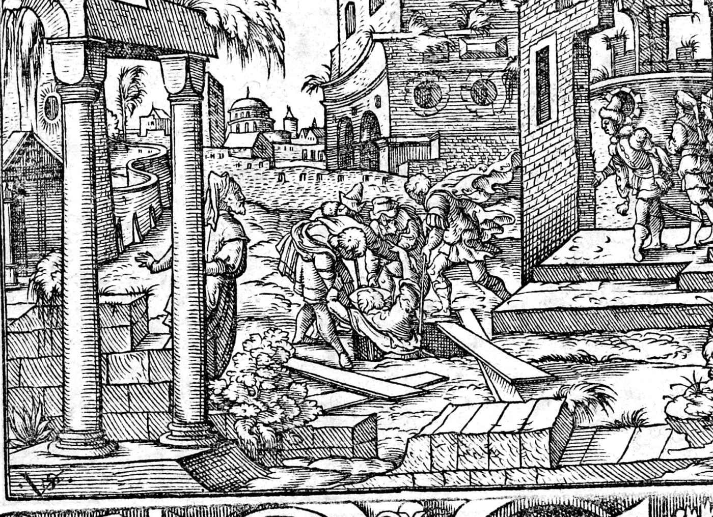 Jeremiah Cast into the Dungeon, woodcut by Virgil Solis, 1565