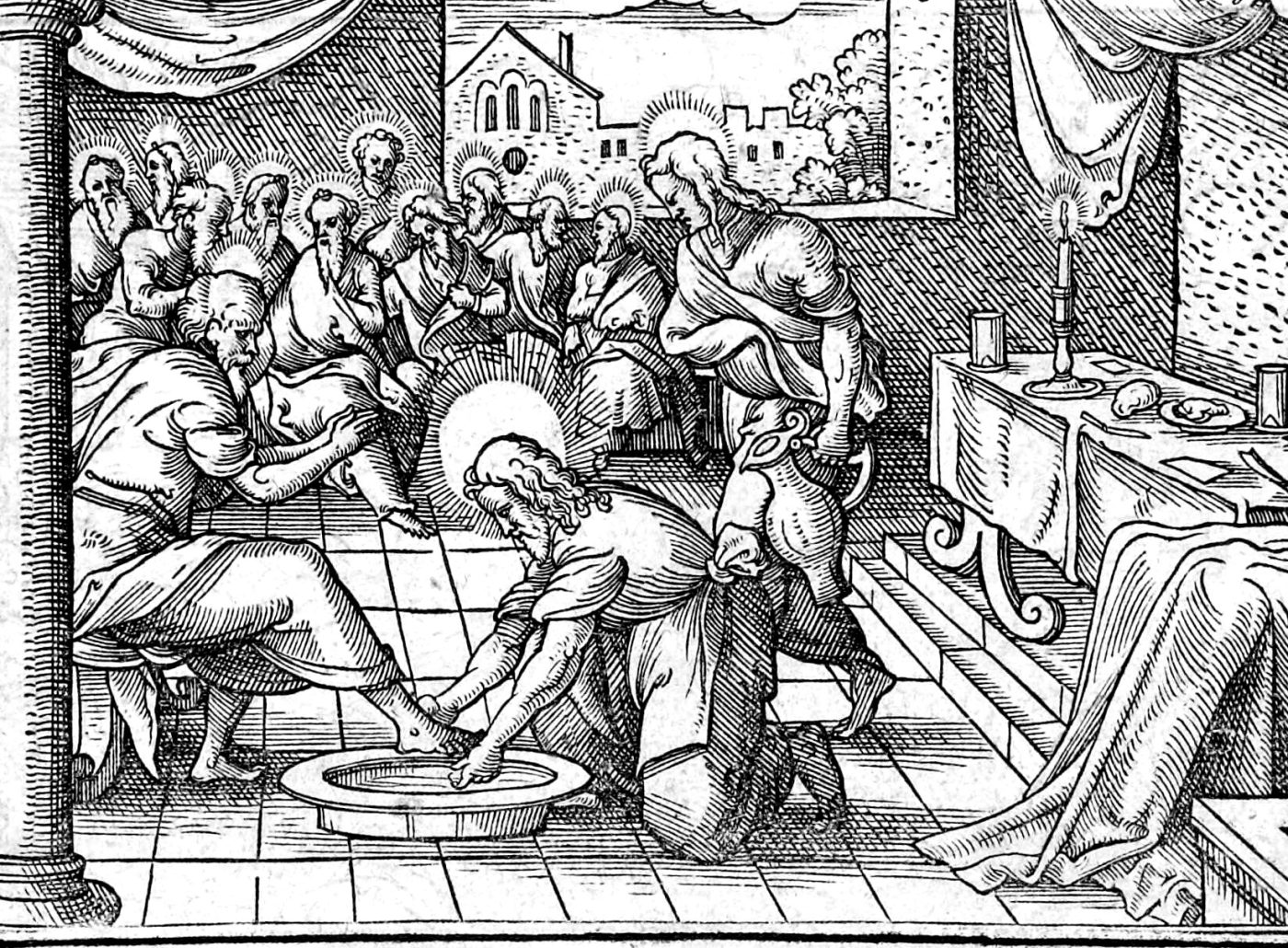 Christ Washes the Disciples' Feet, woodcut by Virgil Solis, 1565