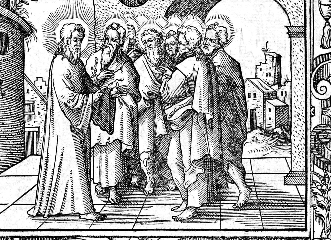 Christ Comforts the Disciples, woodcut by Virgil Solis, 1565
