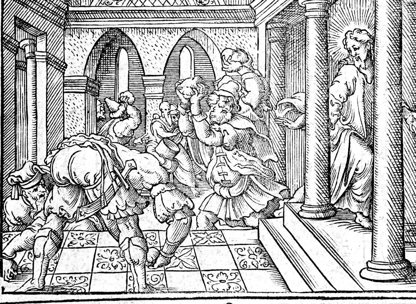 The Woman Taken in Adultery, woodcut by Virgil Solis, 1565