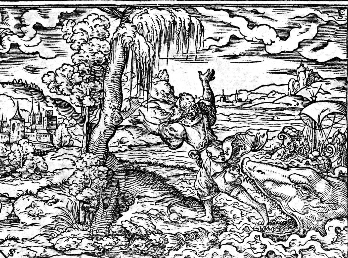 Jonah Cast Out upon the Dry Land, woodcut by Virgil Solis, 1565