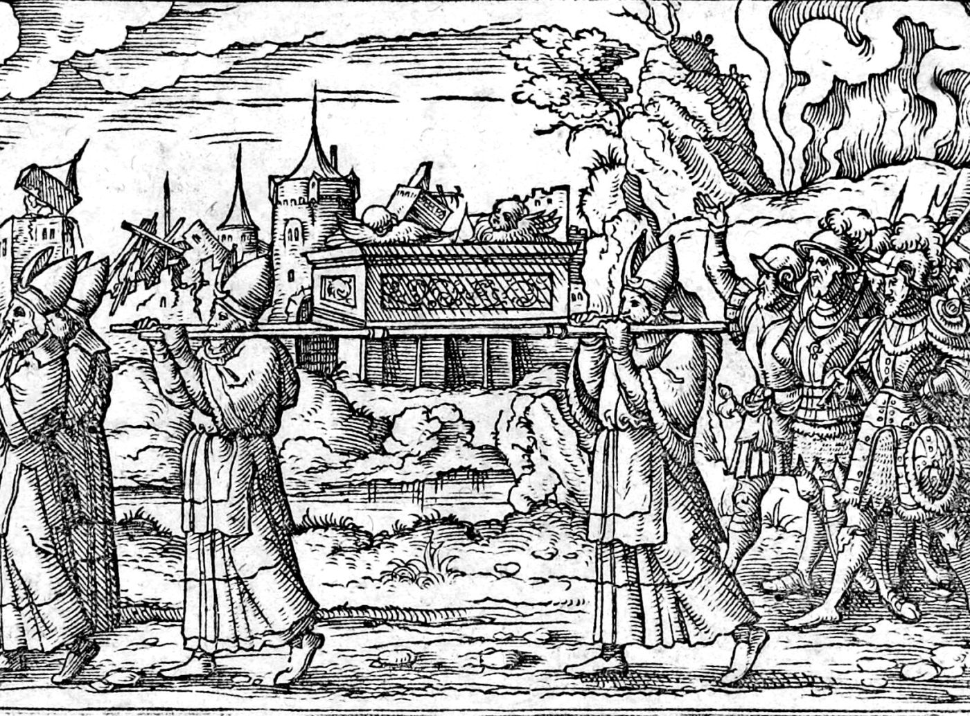 The Crossing of Jordan, woodcut by Virgil Solis, 1565