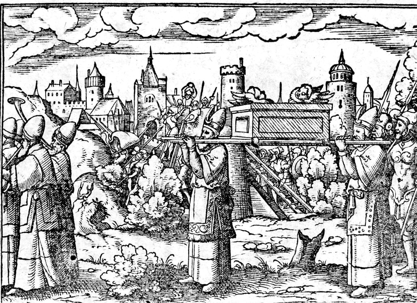 The Fall of Jericho, woodcut by Virgil Solis, 1565