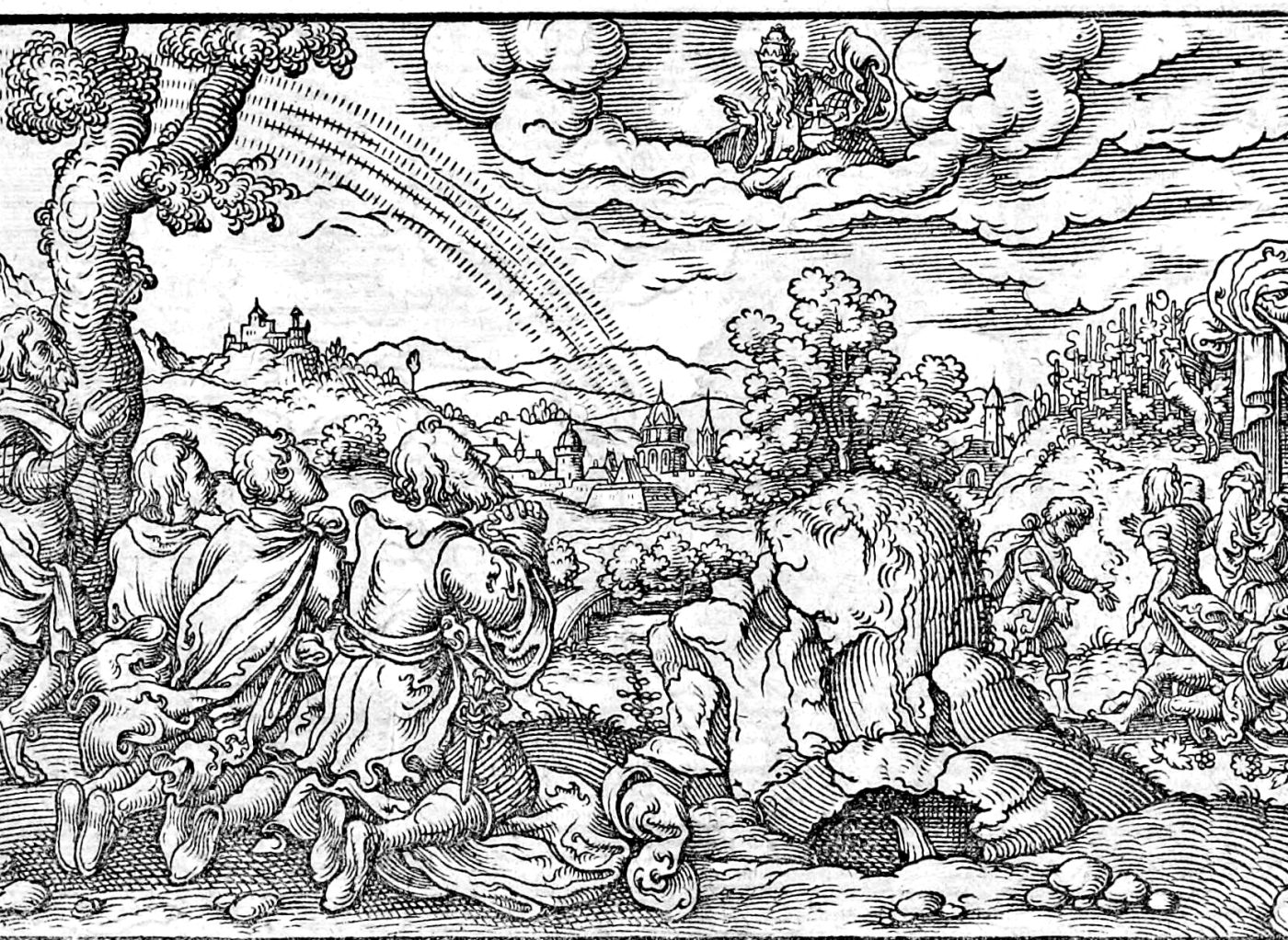 Lot Led Out of Sodom, woodcut by Virgil Solis, 1565