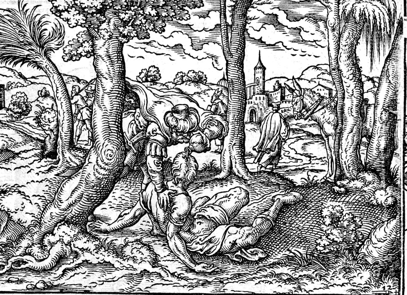 The Good Samaritan, woodcut by Virgil Solis, 1565