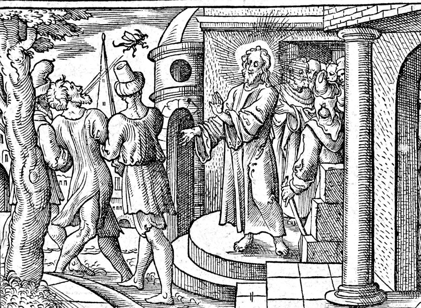Christ Rebukes the Pharisees, woodcut by Virgil Solis, 1565