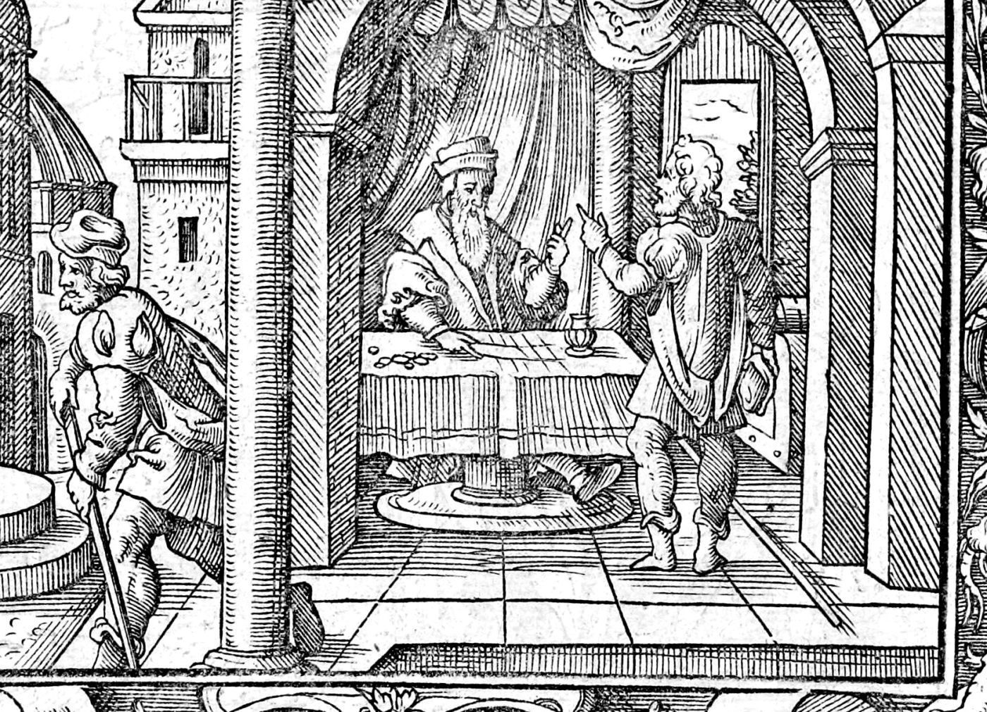 The Steward Who Wasted His Goods, woodcut by Virgil Solis, 1565