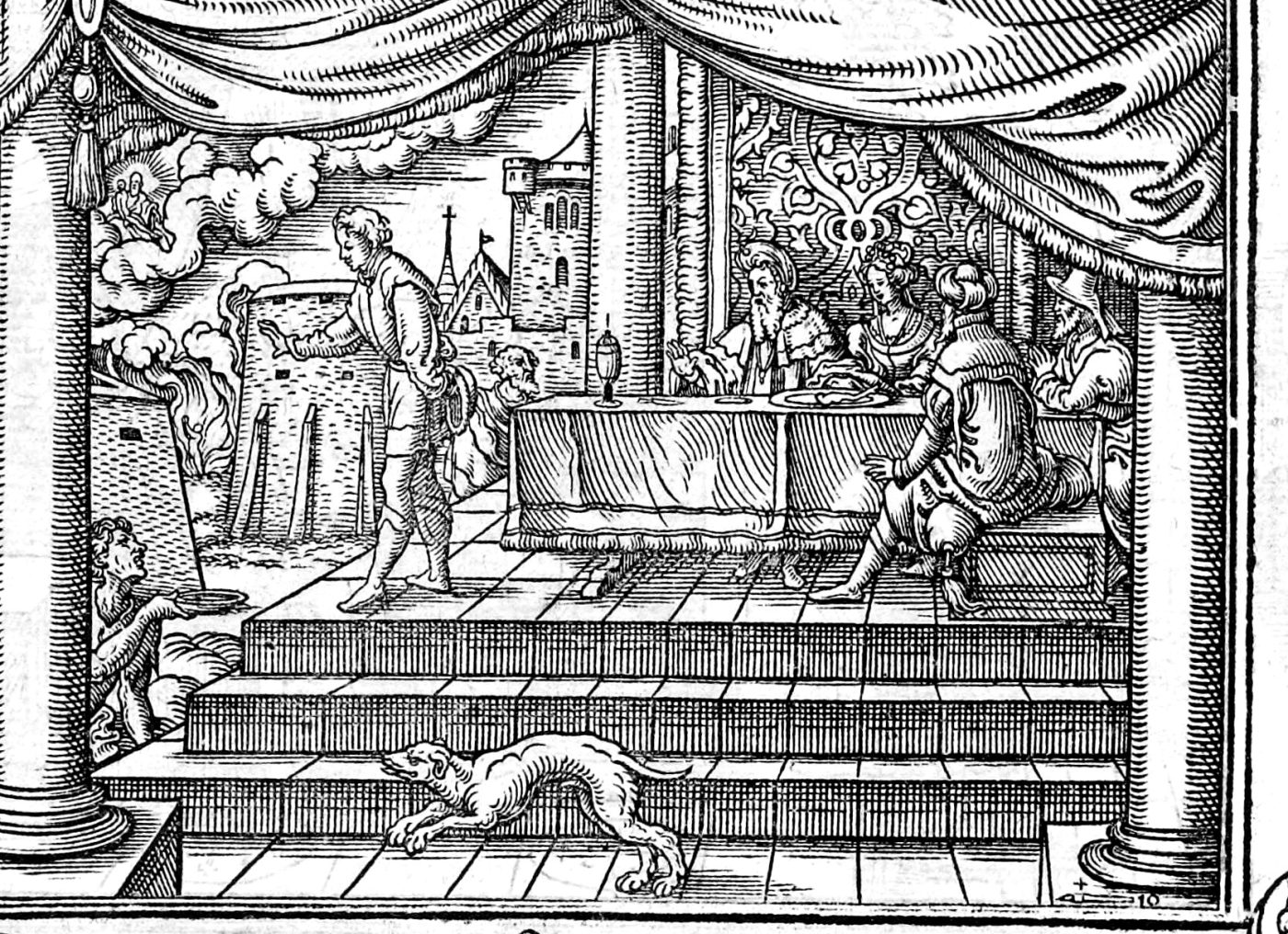 The Rich Man and Lazarus, woodcut by Virgil Solis, 1565