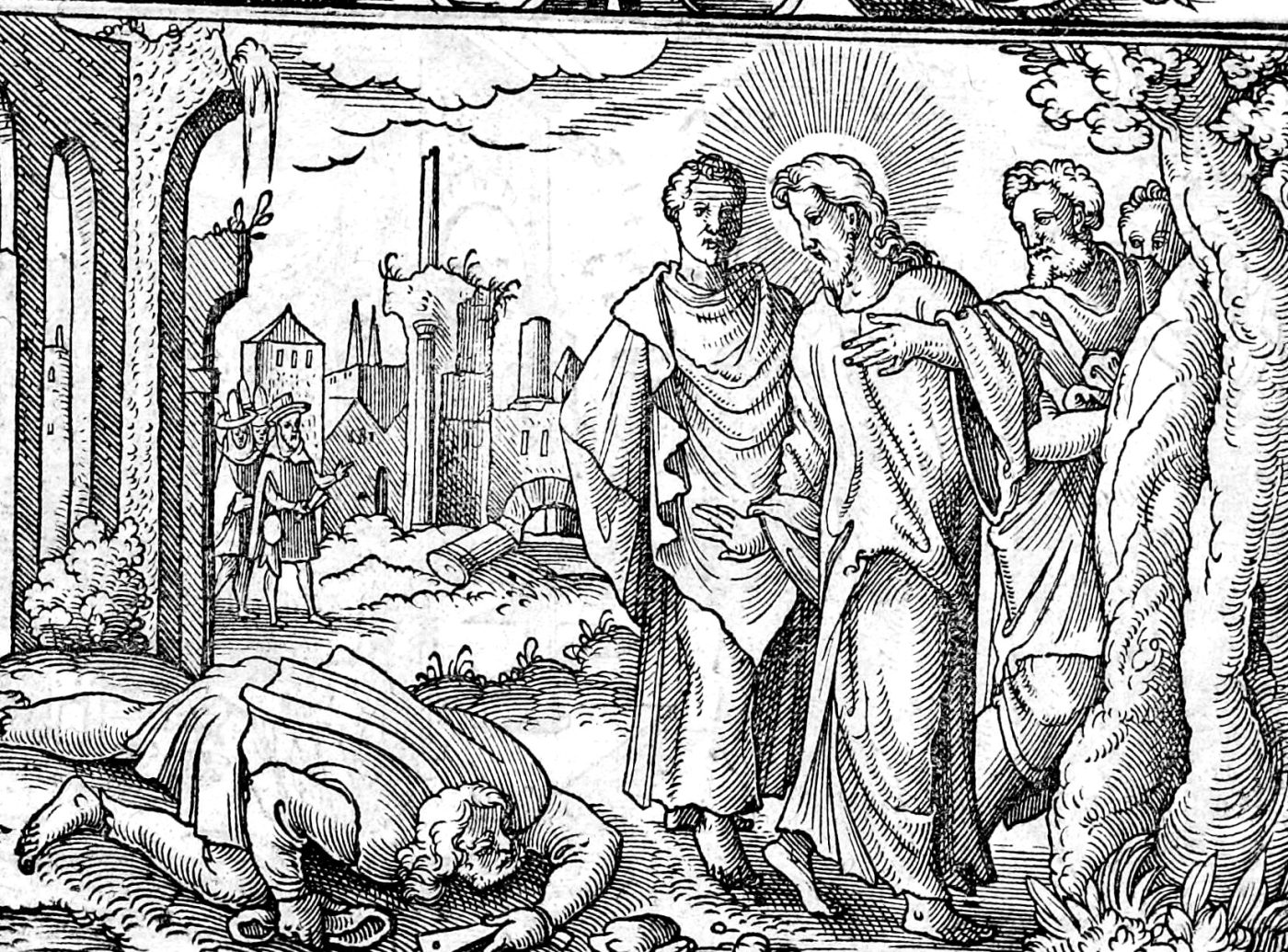 The Ten Lepers, woodcut by Virgil Solis, 1565
