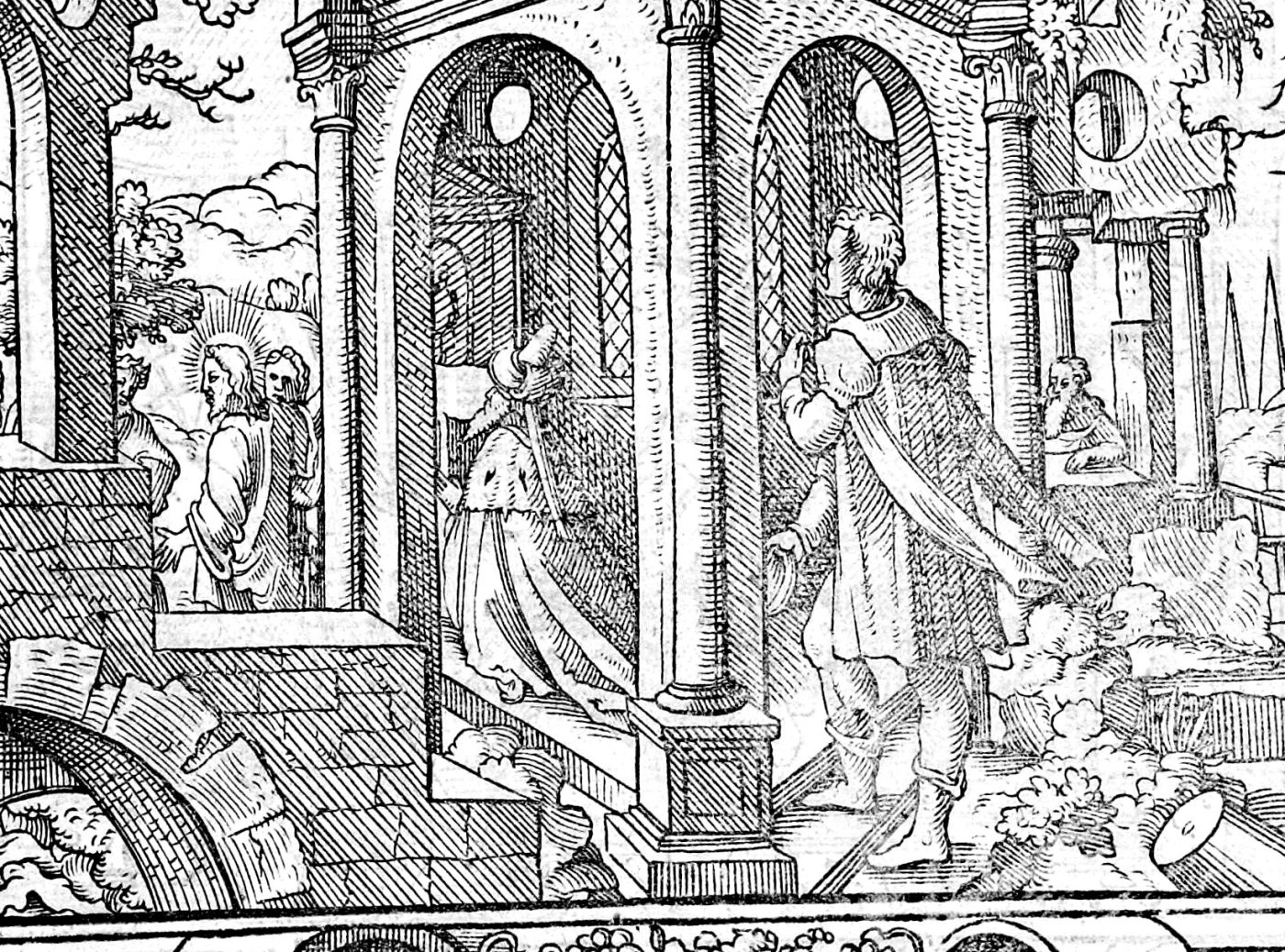 The Pharisee and the Publican, woodcut by Virgil Solis, 1565