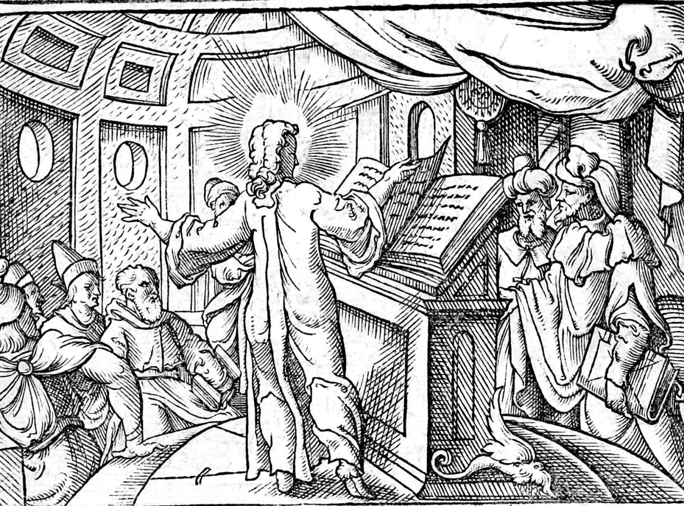 Christ Among the Doctors, woodcut by Virgil Solis, 1565