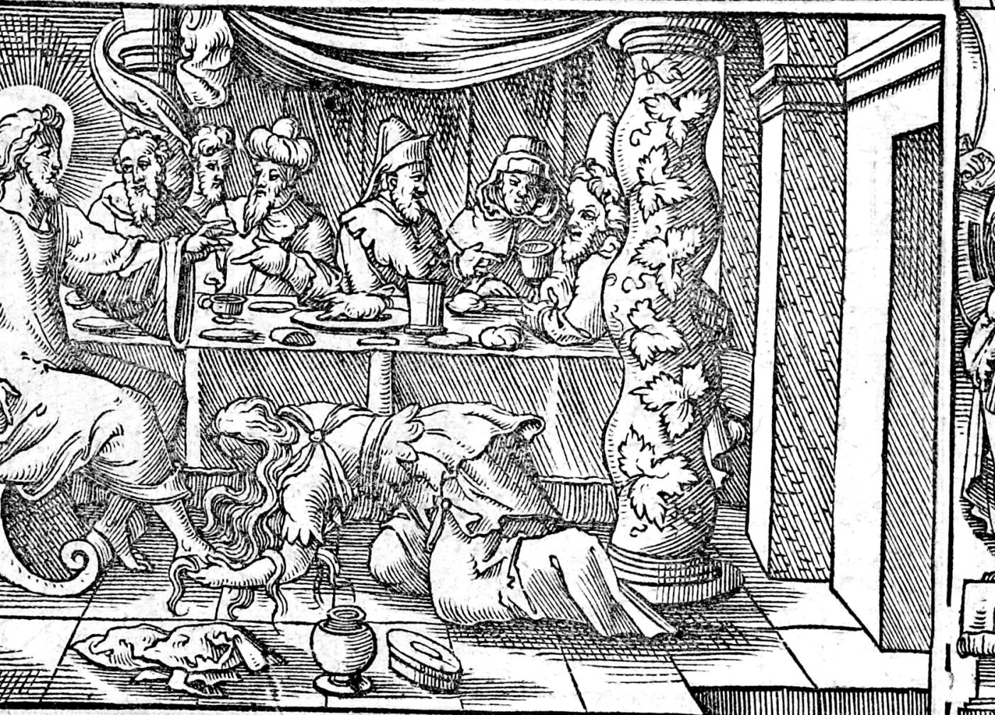 The Woman Who Anointed His Feet, woodcut by Virgil Solis, 1565