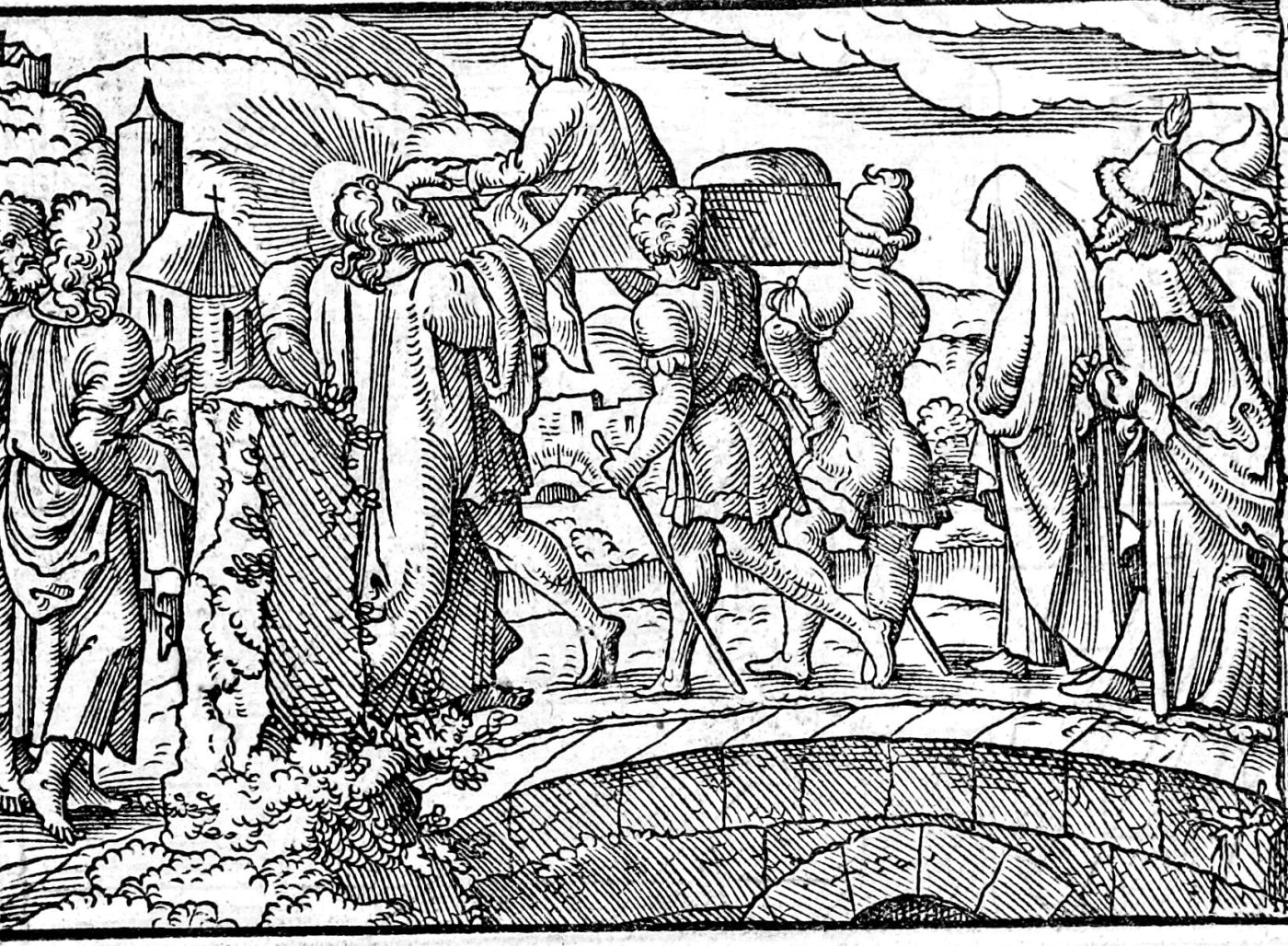 The Widow's Son at Nain, woodcut by Virgil Solis, 1565