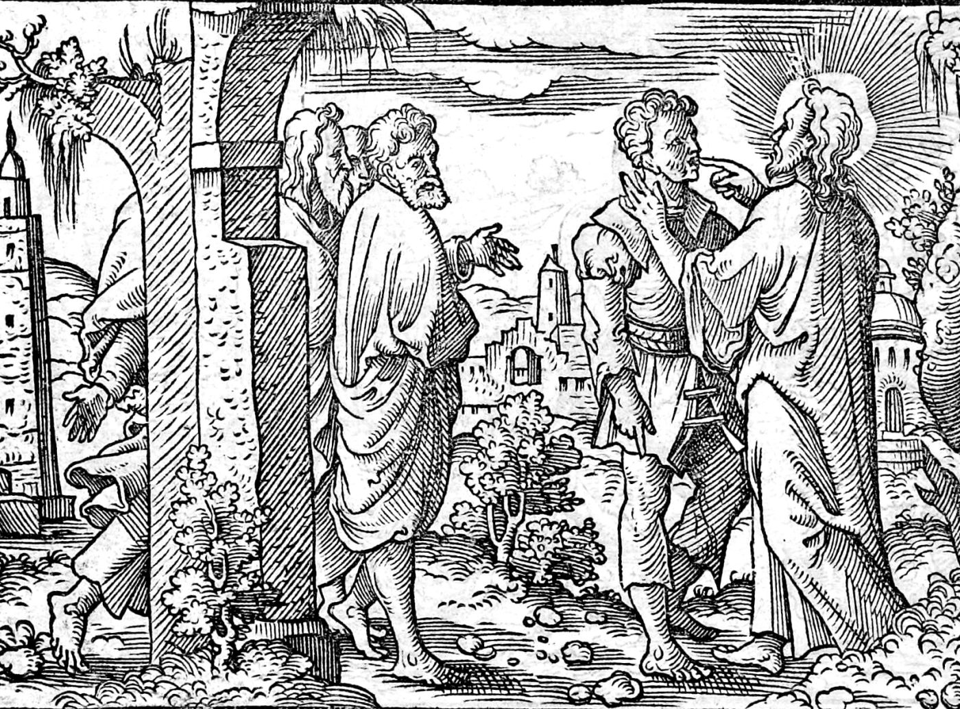 The Deaf and Dumb Man Healed, woodcut by Virgil Solis, 1565
