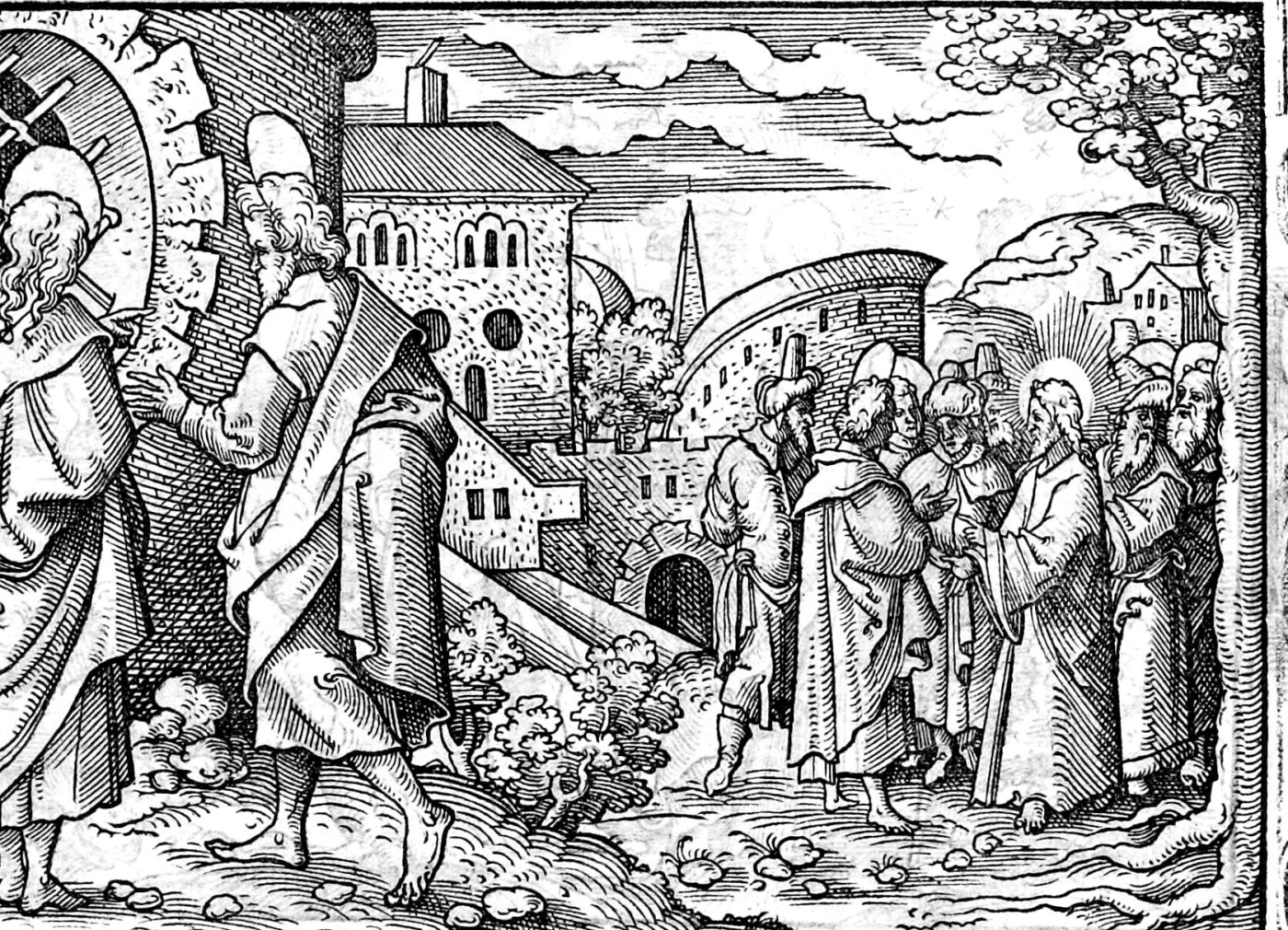 Christ Praises John the Baptist, woodcut by Virgil Solis, 1565