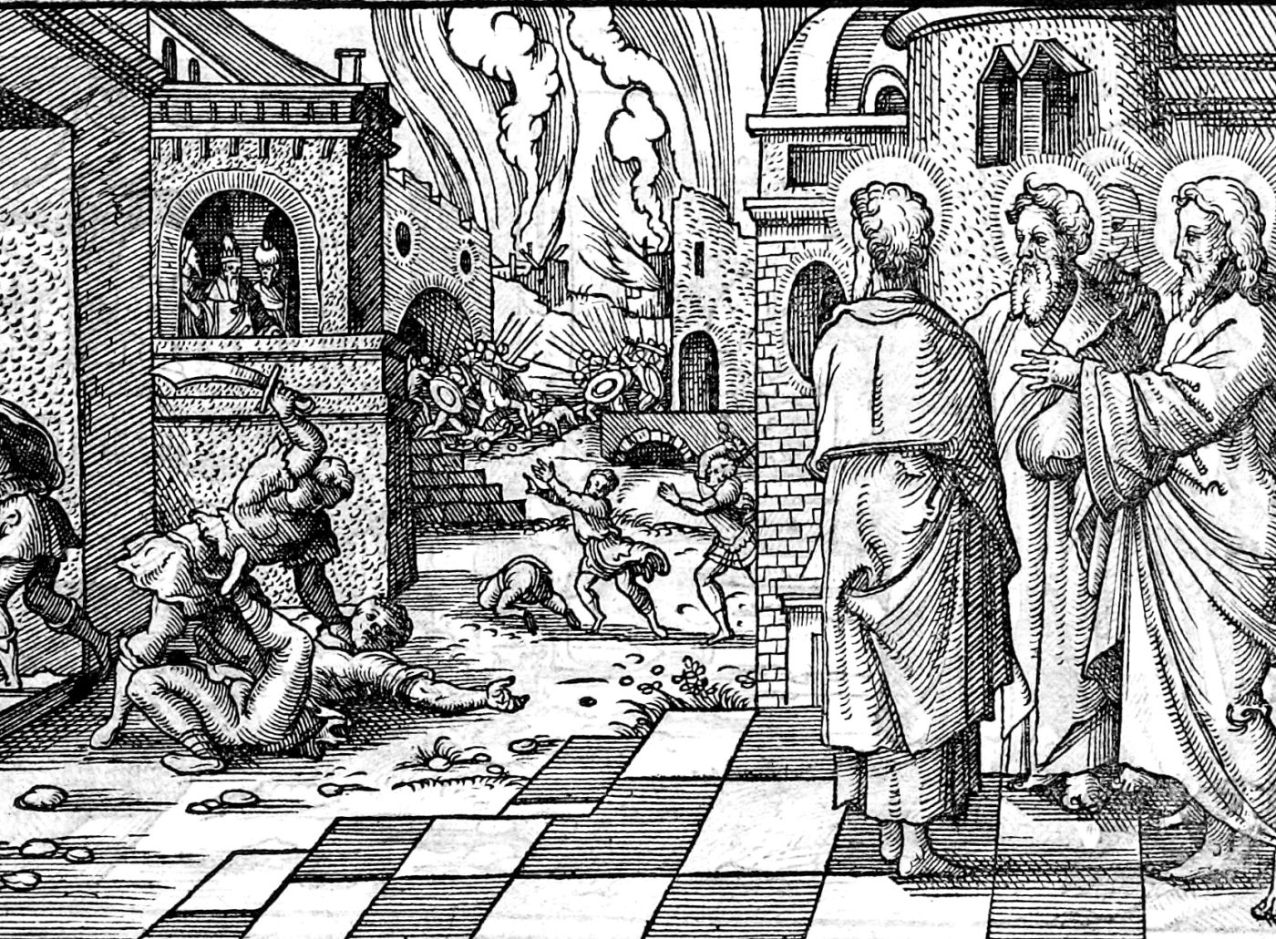 The Burning of the City, woodcut by Virgil Solis, 1565