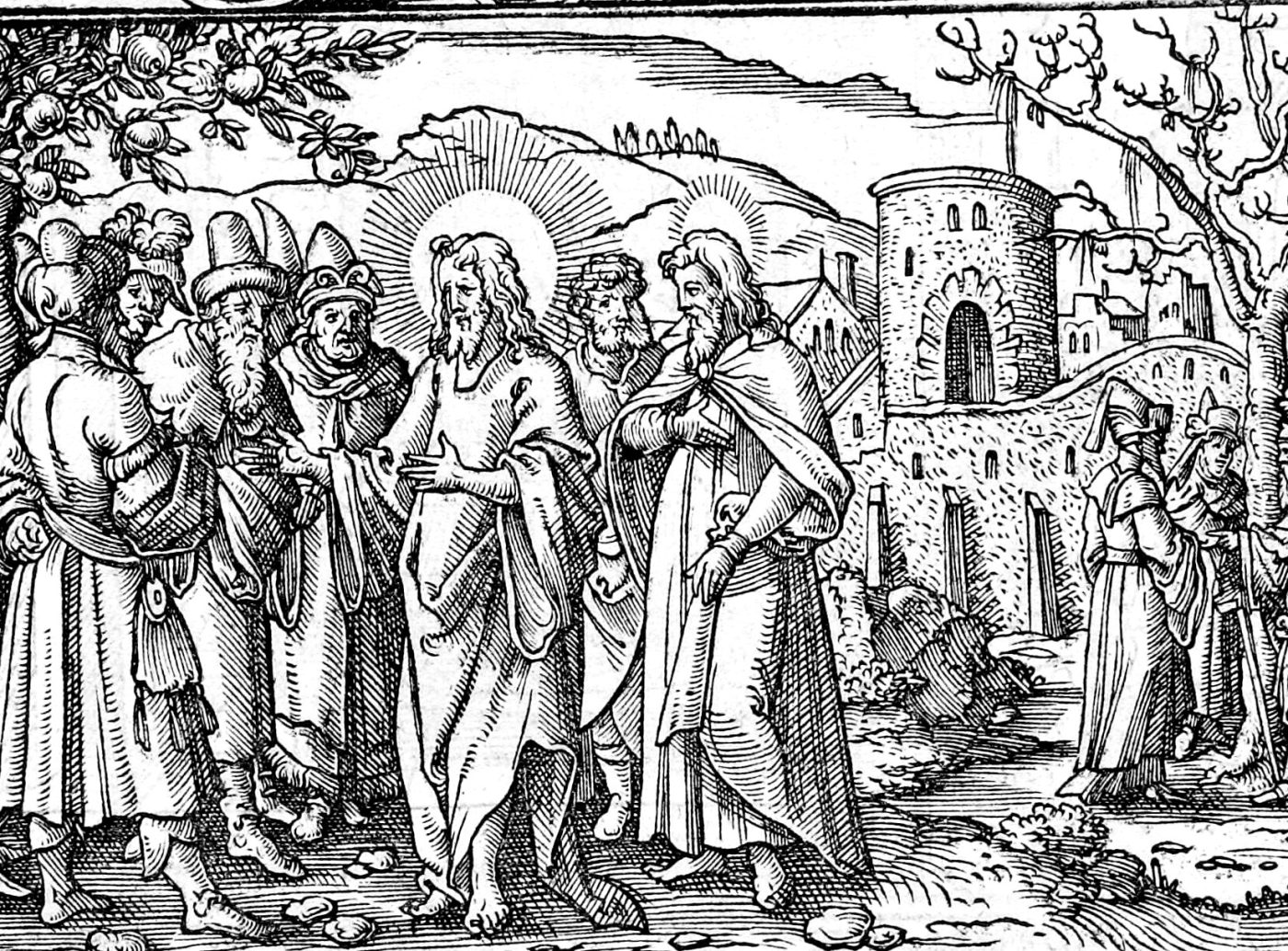 The Mote and the Beam, the Narrow Gate, woodcut by Virgil Solis, 1565