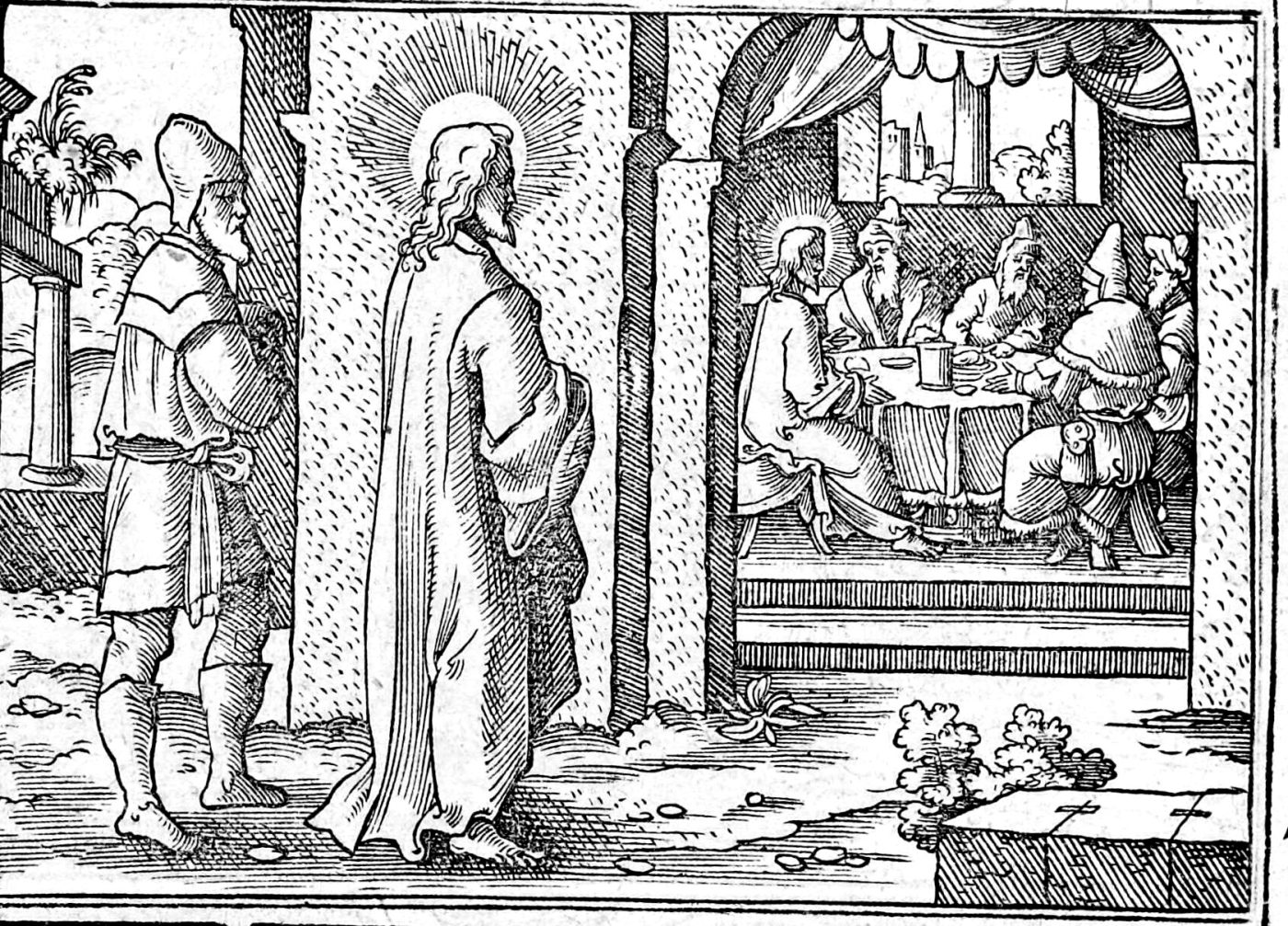 The Call of Matthew, woodcut by Virgil Solis, 1565