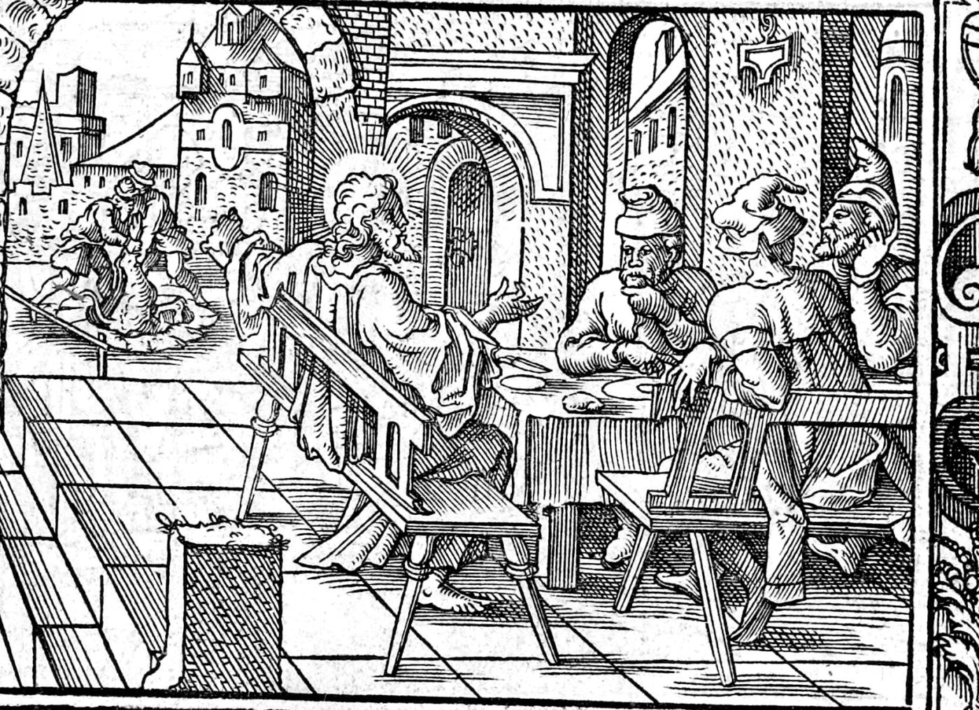 The Palsied Man and Jairus' Daughter, woodcut by Virgil Solis, 1565