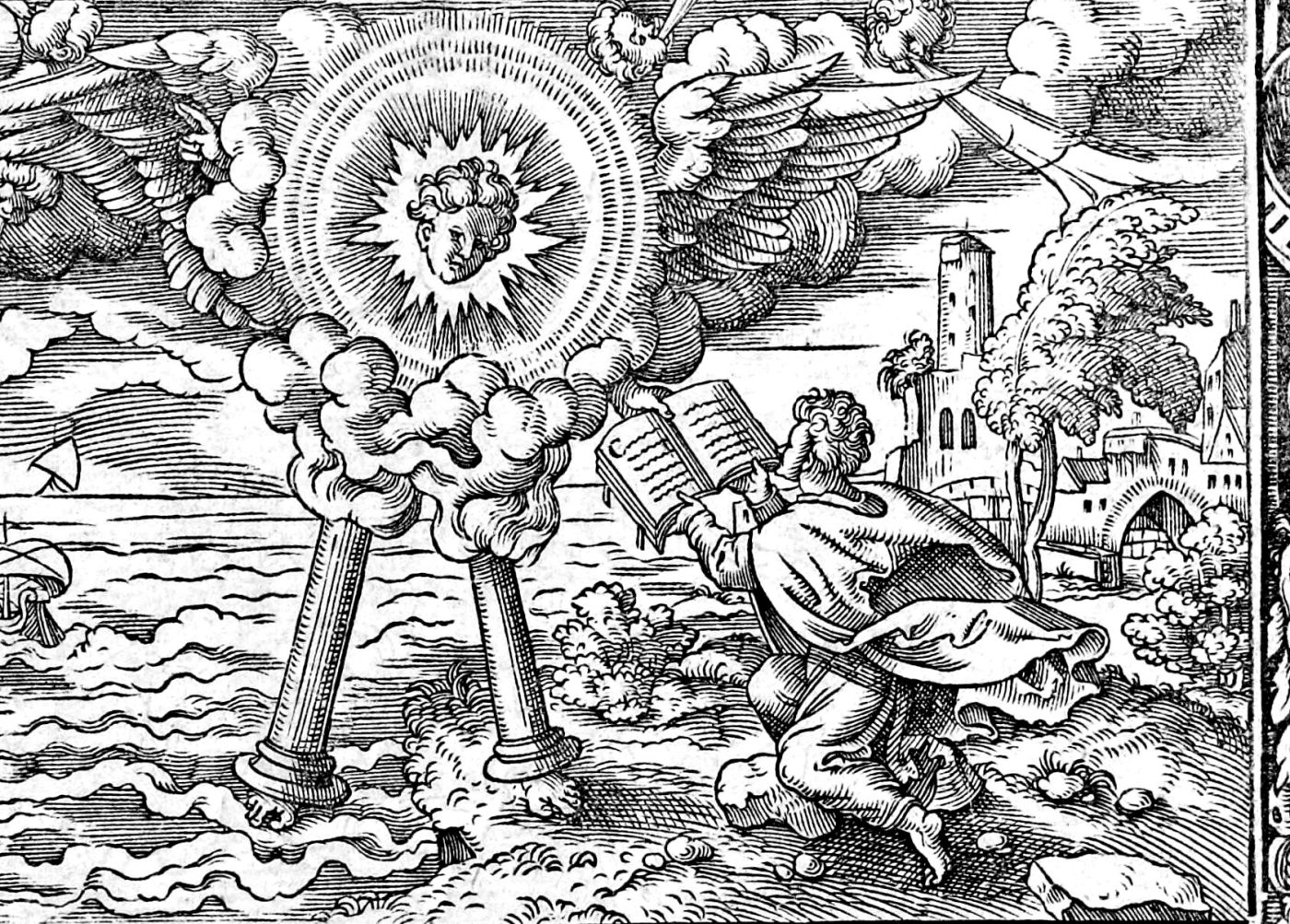 The Mighty Angel and the Little Book, woodcut by Virgil Solis, 1565