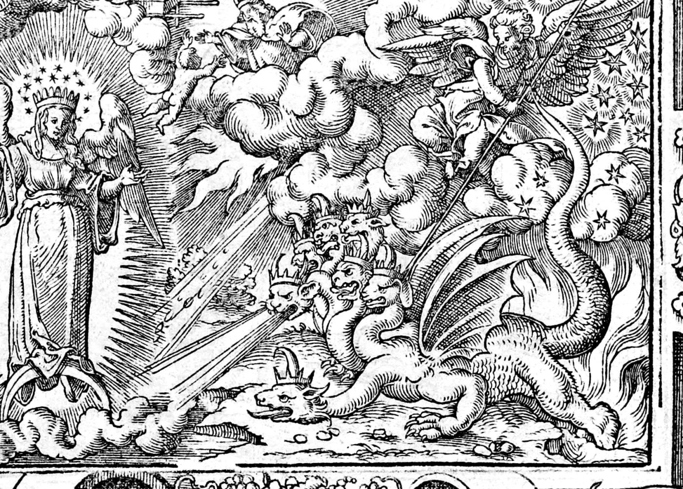 The Woman and the Dragon, woodcut by Virgil Solis, 1565