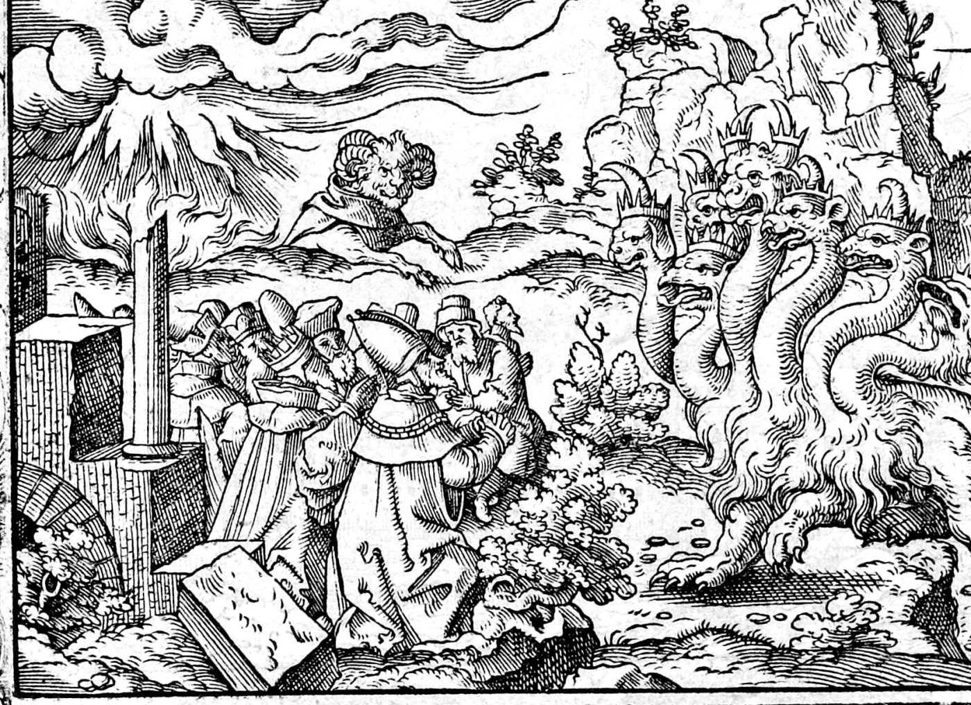The Beast from the Sea and the Beast from the Earth, woodcut by Virgil Solis, 1565