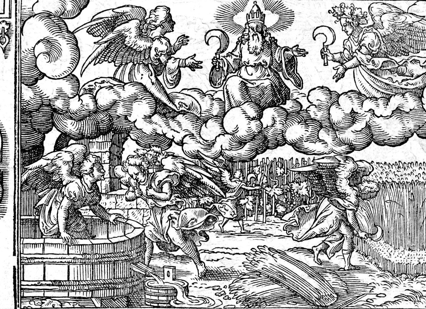 The Harvest and the Winepress, woodcut by Virgil Solis, 1565