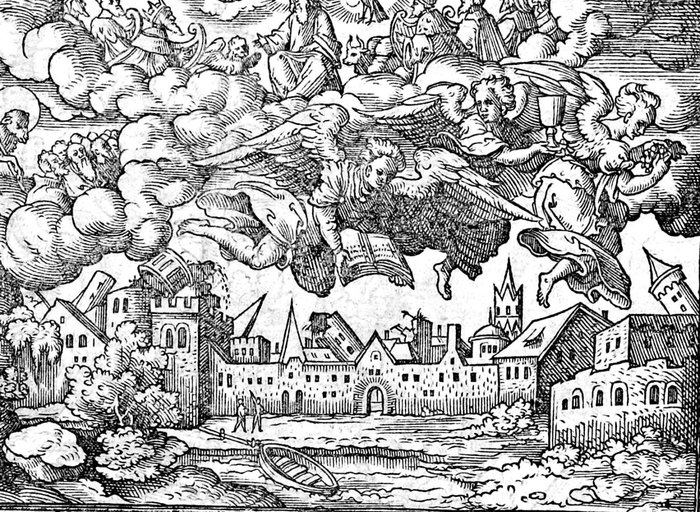 The Three Angels, woodcut by Virgil Solis, 1565