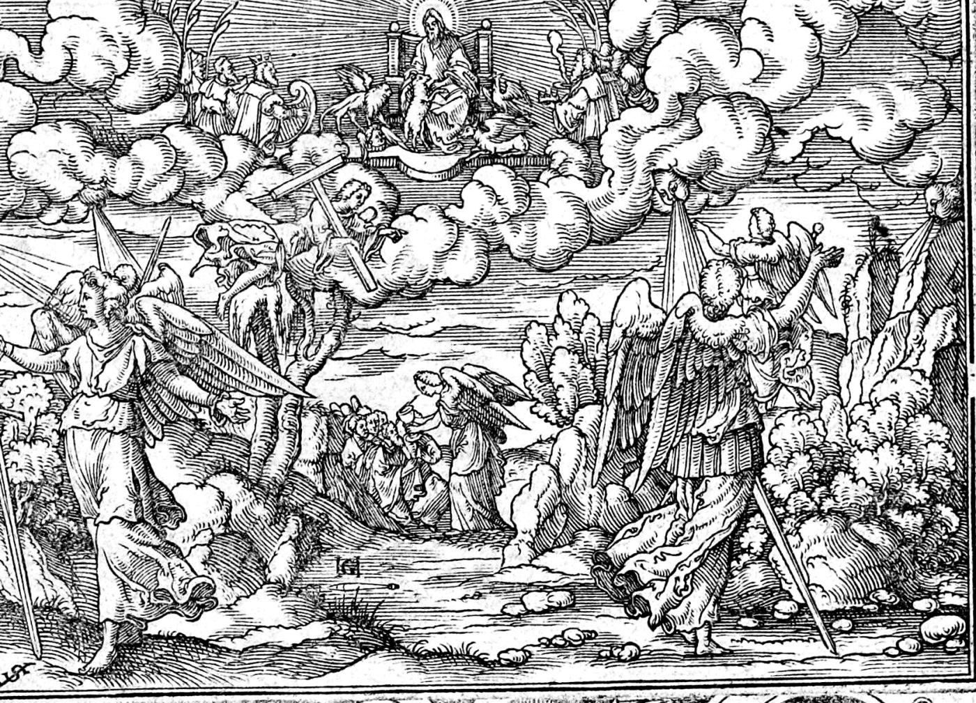 The Four Angels Holding the Winds, woodcut by Virgil Solis, 1565