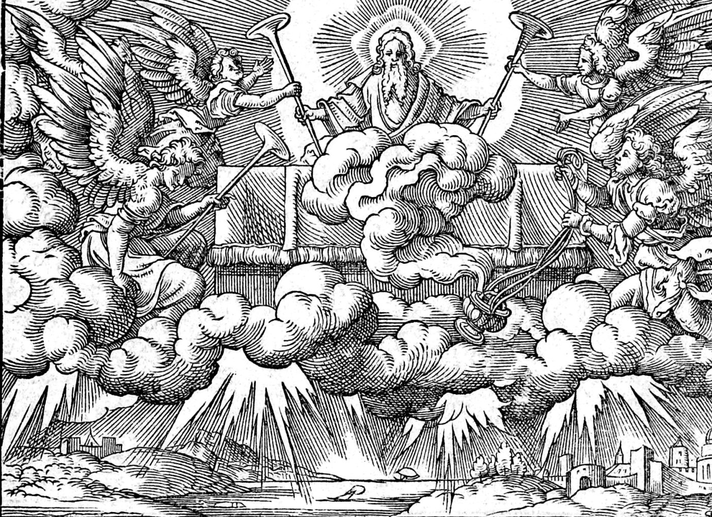 The Seven Trumpets and the Golden Censer, woodcut by Virgil Solis, 1565