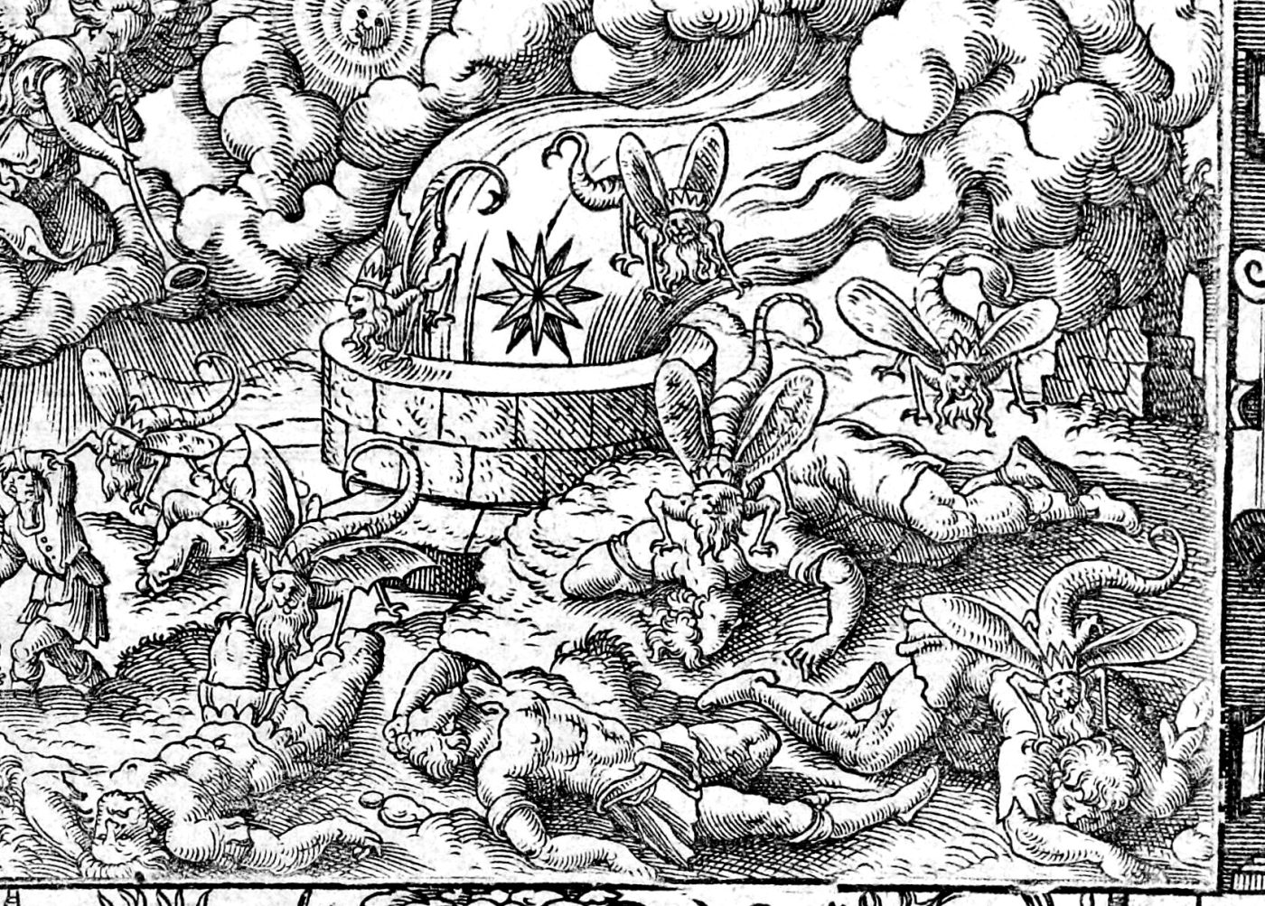 The Fifth Trumpet: the Locusts, woodcut by Virgil Solis, 1565