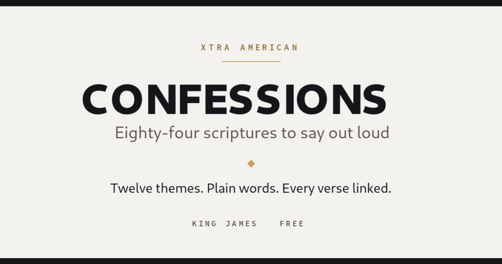 The word Confessions on bone paper with a brass rule