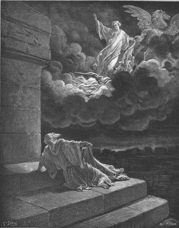 Elijah Taken Up to Heaven in a Chariot of Fire, engraved by Gustave Dore