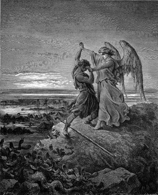 Jacob Wrestling with the Angel, engraved by Gustave Dore