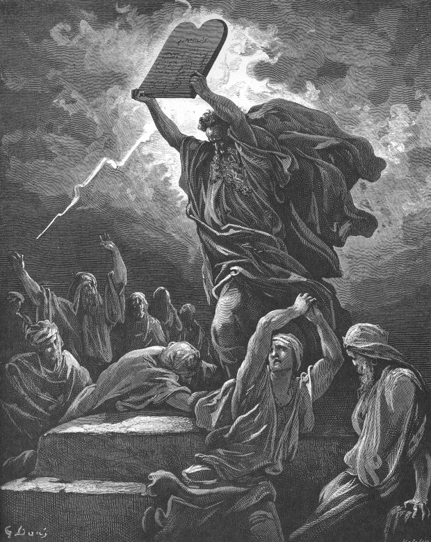 Moses Breaking the Tables of the Law, engraved by Gustave Dore