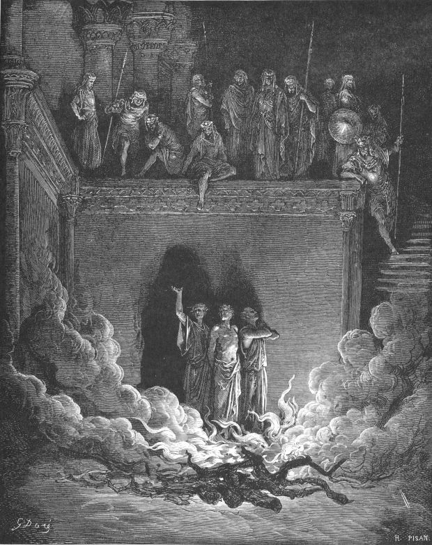 Shadrach Meshach and Abednego in Furnace, engraved by Gustave Dore