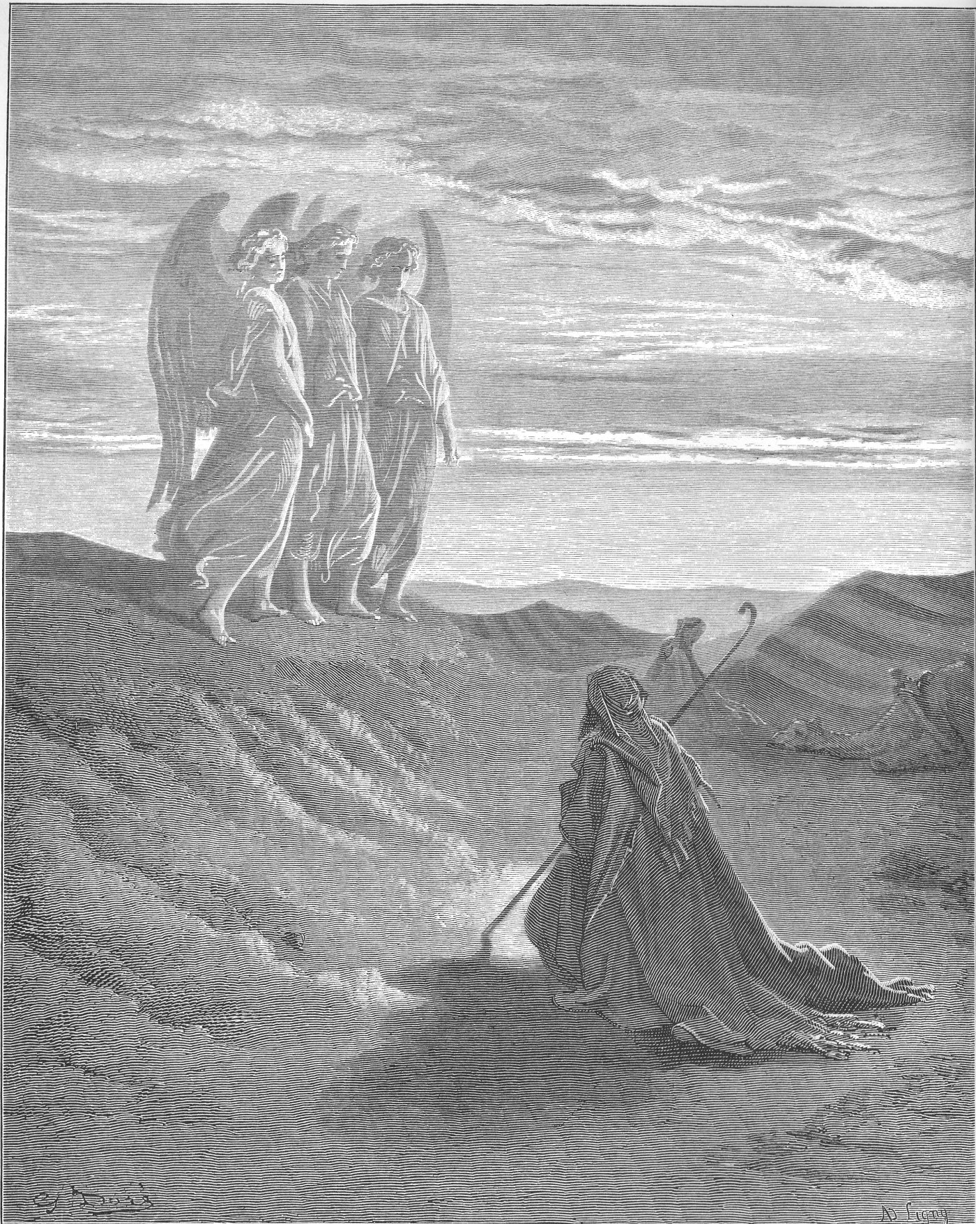 Abraham and the Three Angels, wood engraving by Gustave Doré, illustrating Genesis 18:9