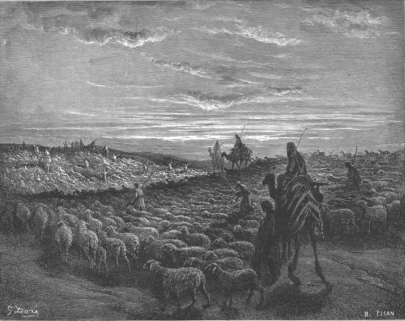 Abraham Journeying into the Land of Canaan, wood engraving by Gustave Doré, illustrating Genesis 12:1