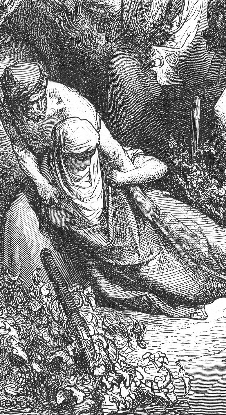 Children of Benjamin Carrying Off Virgins, wood engraving by Gustave Doré, illustrating Judges 21:12