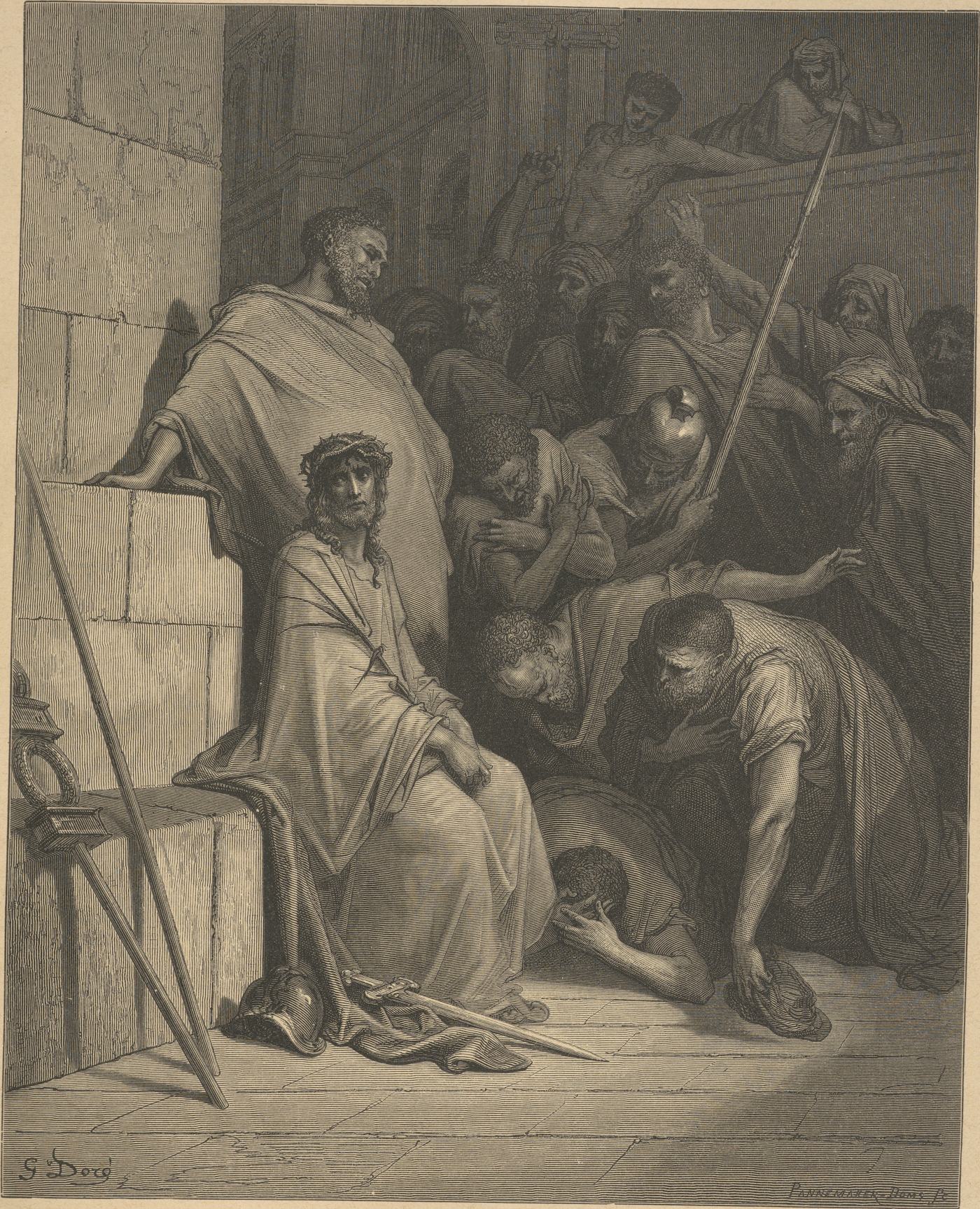 Christ Mocked, wood engraving by Gustave Doré, illustrating Matthew 27:29
