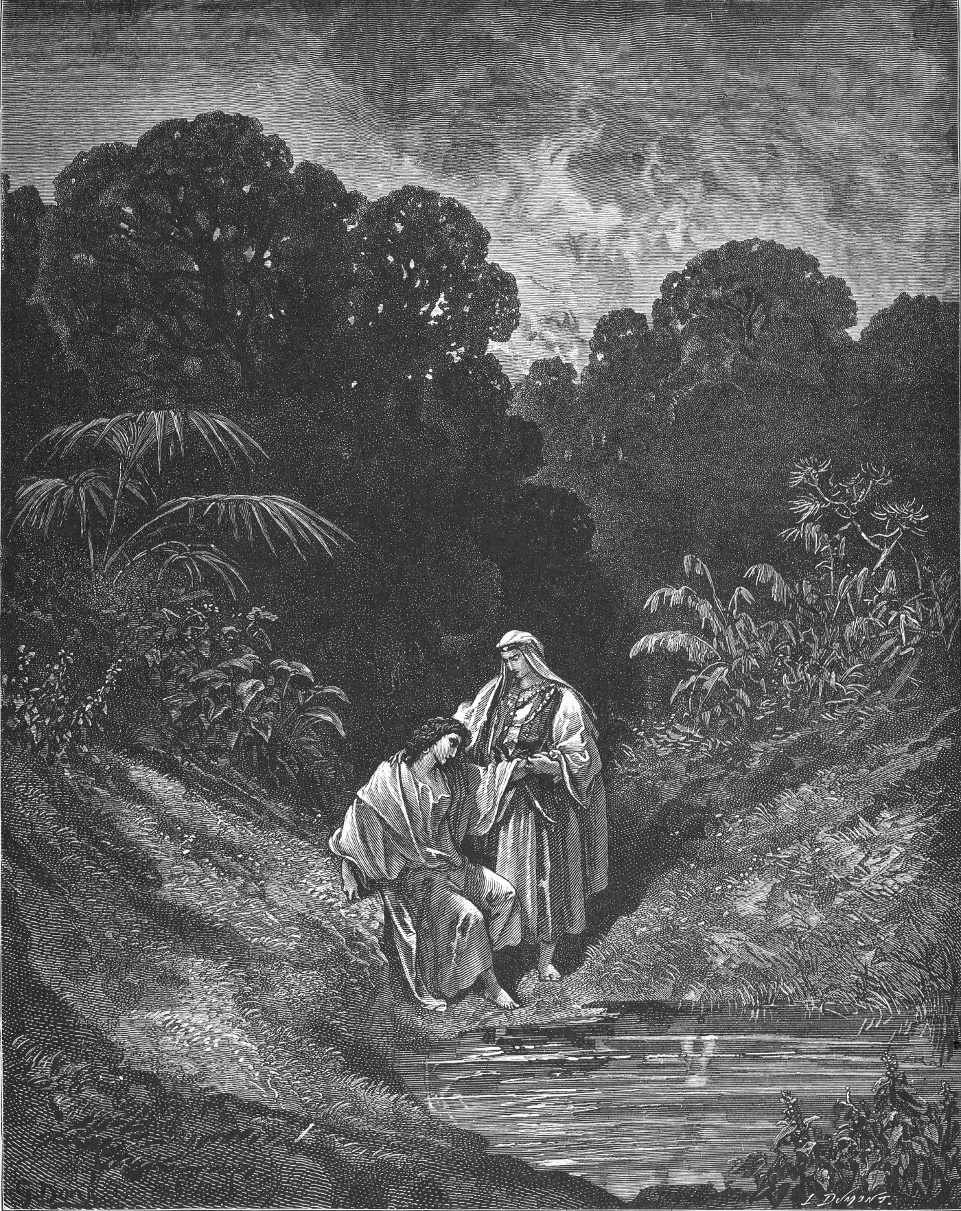 David and Jonathan, wood engraving by Gustave Doré, illustrating 1 Samuel 20:42