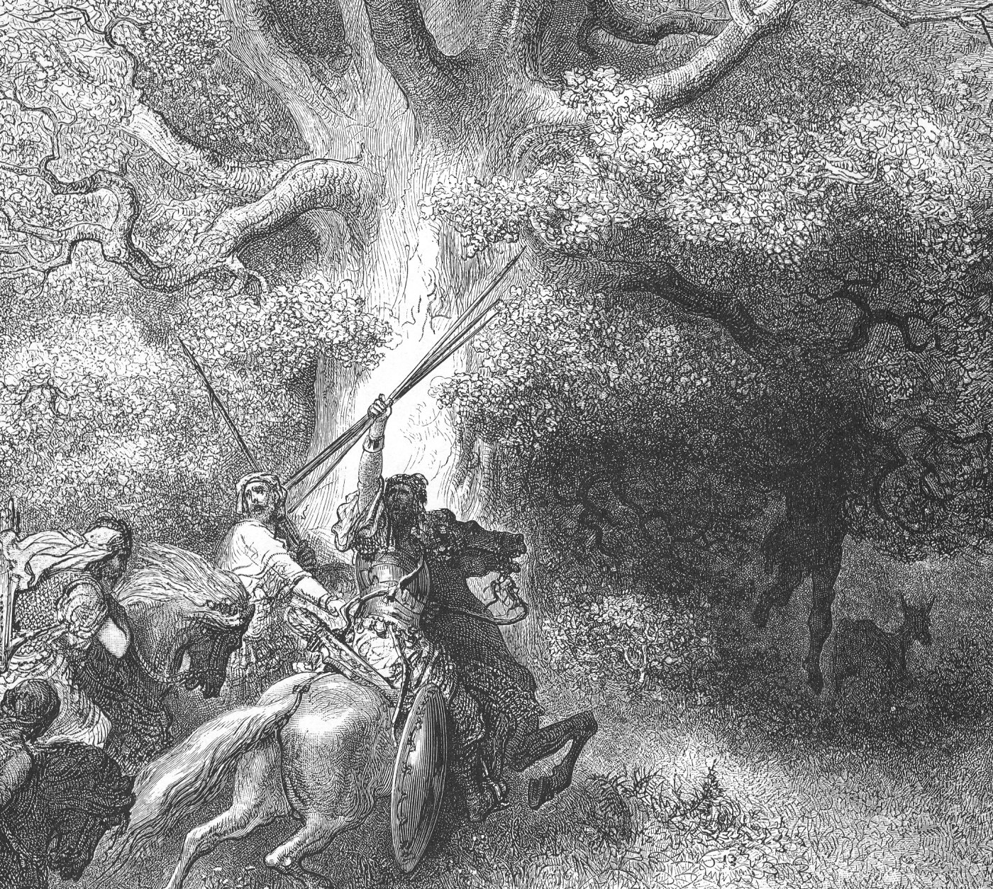 Death of Absalom, wood engraving by Gustave Doré, illustrating 2 Samuel 18:9