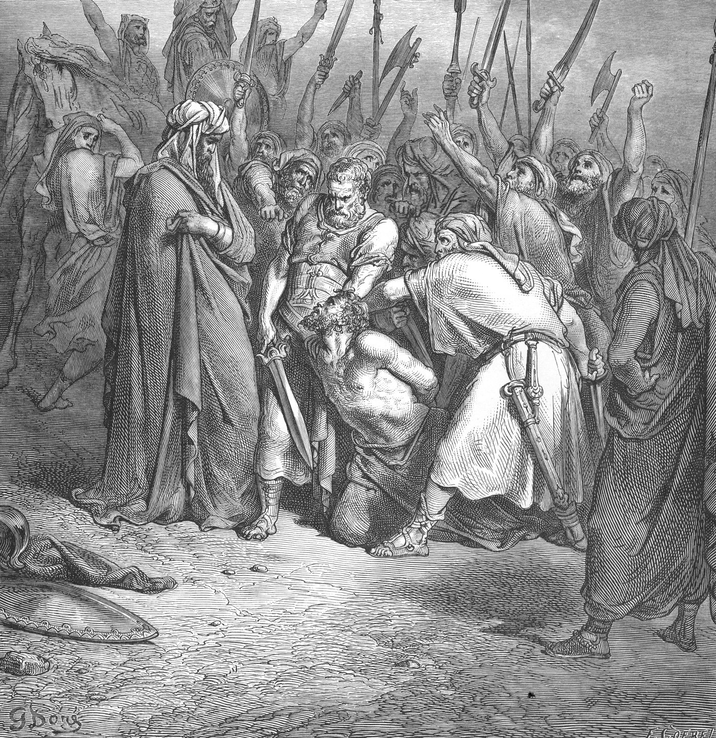 Death of Agag, wood engraving by Gustave Doré, illustrating 1 Samuel 15:33