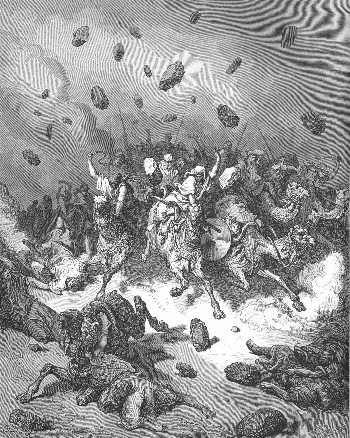 Destruction of the Army of the Amorites, wood engraving by Gustave Doré, illustrating Joshua 10:11