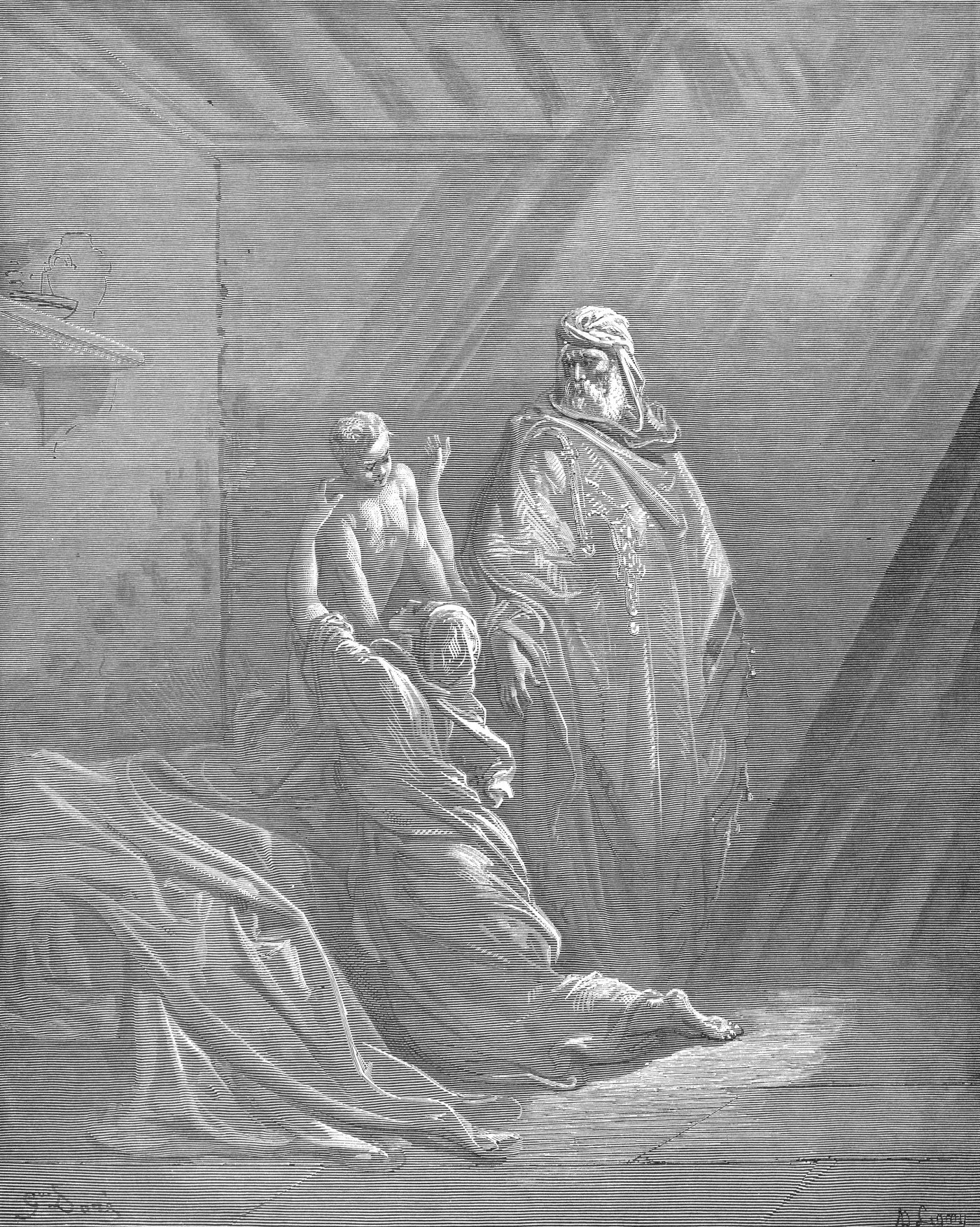 Elijah Raiseth Son of the Widow of Zarephath, wood engraving by Gustave Doré, illustrating 1 Kings 17:22
