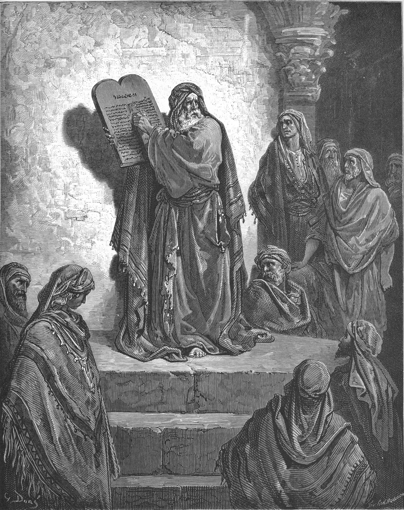 Ezra Reading the Law in the Hearing of People, wood engraving by Gustave Doré, illustrating Nehemiah 8:5
